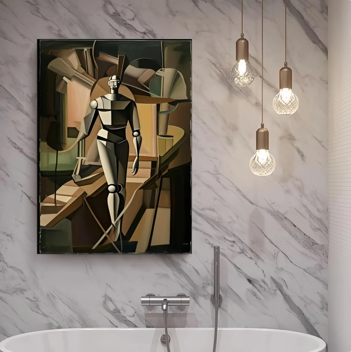 Decorative interior frame painting Marcel Duchamp Style Cubist Robot Premium Canvas Wall Art Hanging Picture for Living Room Bedroom Office Hotel (16×24in,Walking Forward Robot)