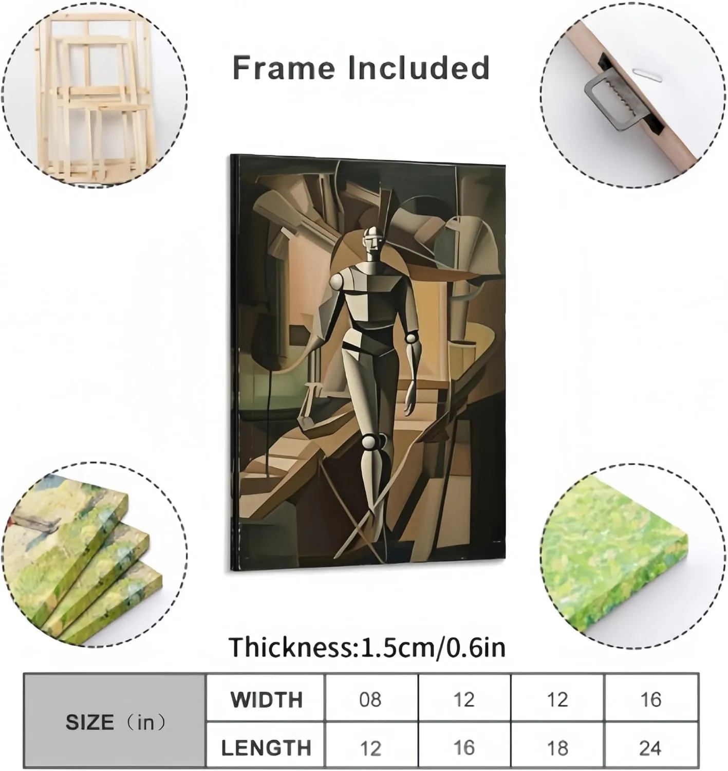 Decorative interior frame painting Marcel Duchamp Style Cubist Robot Premium Canvas Wall Art Hanging Picture for Living Room Bedroom Office Hotel (16×24in,Walking Forward Robot)