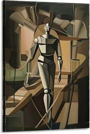 Decorative interior frame painting Marcel Duchamp Style Cubist Robot Premium Canvas Wall Art Hanging Picture for Living Room Bedroom Office Hotel (16×24in,Walking Forward Robot)