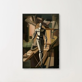 Decorative interior frame painting Marcel Duchamp Style Cubist Robot Premium Canvas Wall Art Hanging Picture for Living Room Bedroom Office Hotel (Walking Forward Robot,16×24inch)