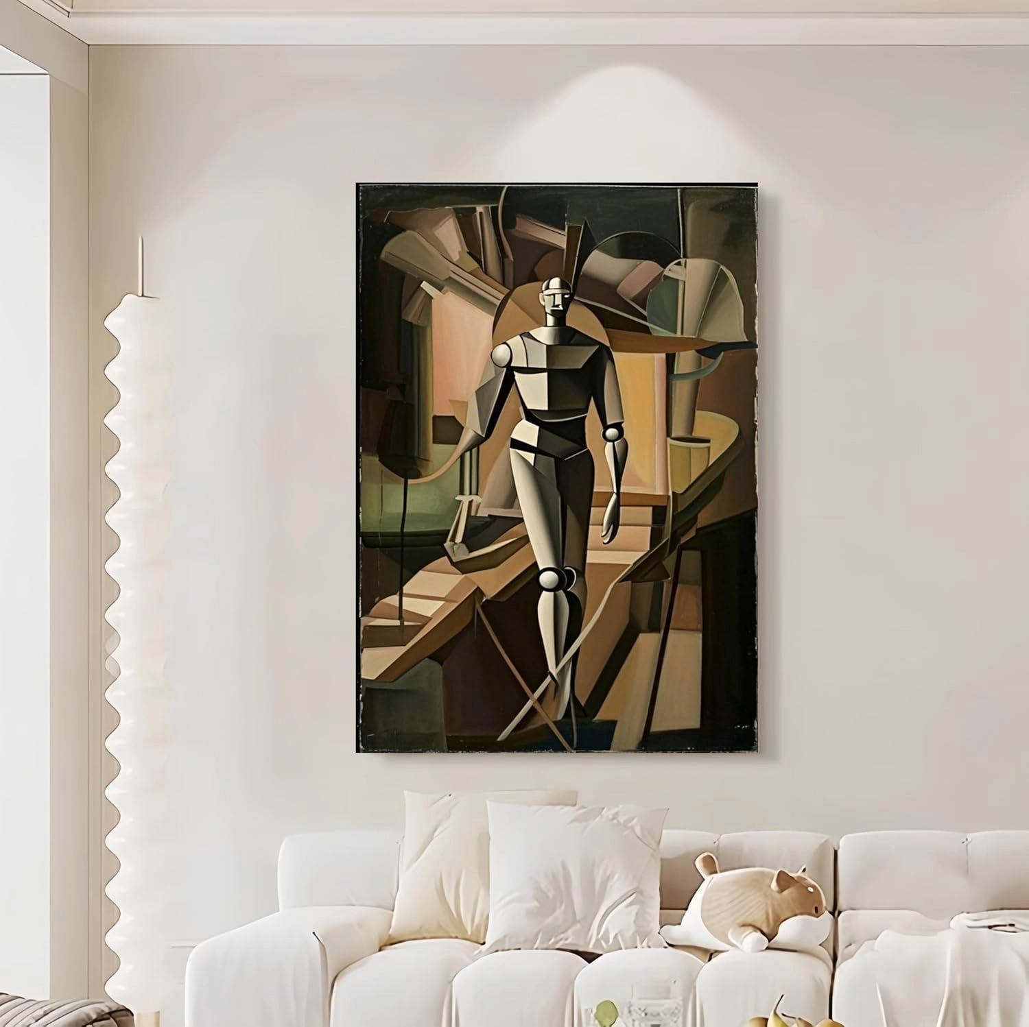 Decorative interior frame painting Marcel Duchamp Style Cubist Robot Premium Canvas Wall Art Hanging Picture for Living Room Bedroom Office Hotel (Walking Forward Robot,16×24inch)
