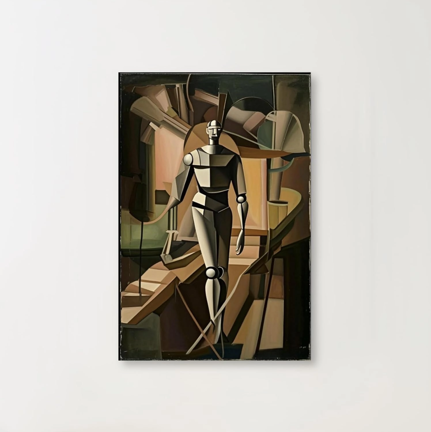 Decorative interior frame painting Marcel Duchamp Style Cubist Robot Premium Canvas Wall Art Hanging Picture for Living Room Bedroom Office Hotel (Walking Forward Robot,16×24inch)