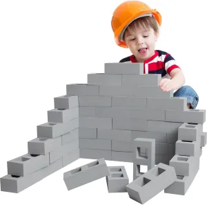 Deekin 30 Pcs Foam Brick Building Blocks for Kids Thick Blocks Foam Large Fake Brick Construction Toy for Stacking Construction, 8 x 4 x 2.4 in(Square Holes)