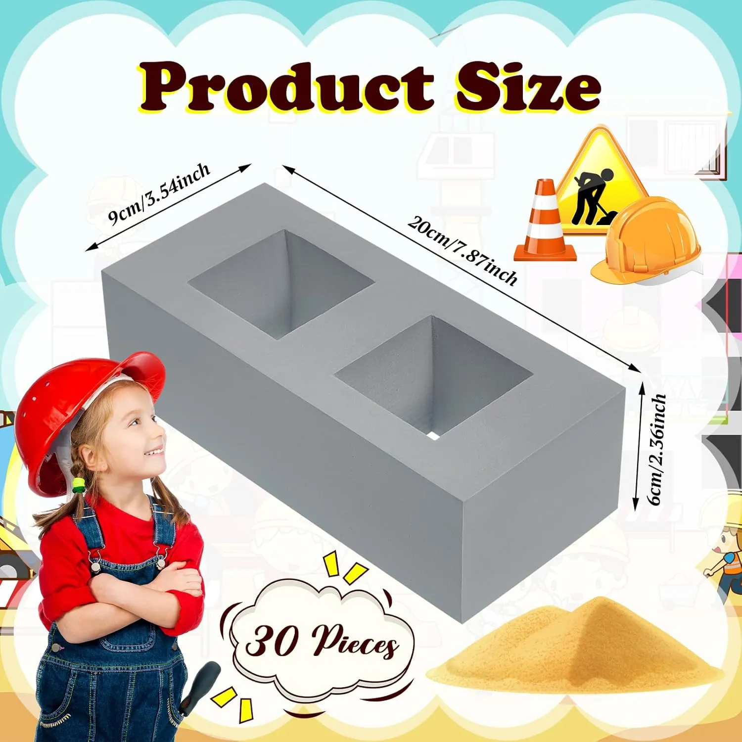 Deekin 30 Pcs Foam Brick Building Blocks for Kids Thick Blocks Foam Large Fake Brick Construction Toy for Stacking Construction, 8 x 4 x 2.4 in(Square Holes)