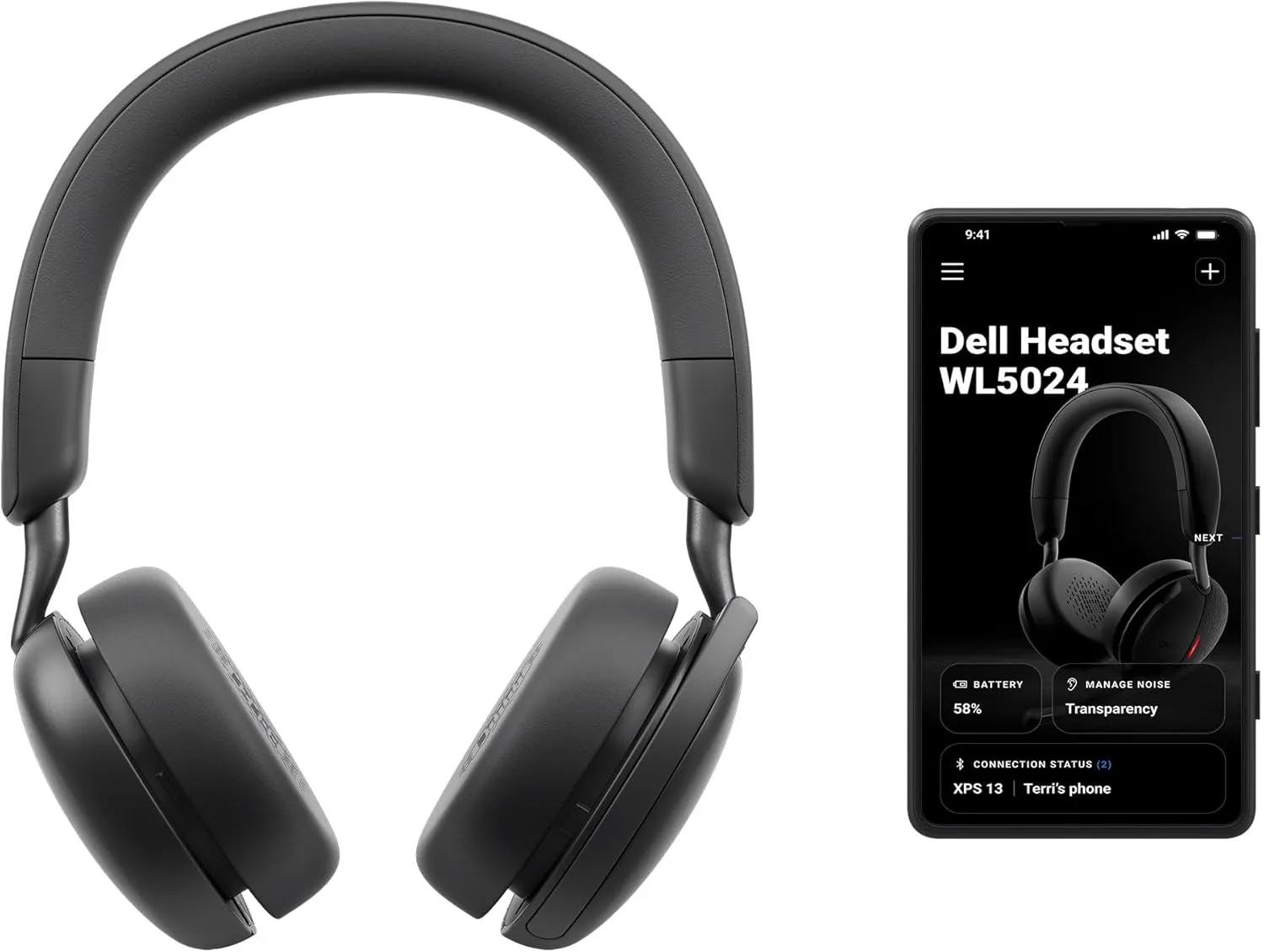 Dell WL5024 Pro Wireless ANC Headset - Hybrid Active Noise Cancellation, AI-Based Noise Cancellation Microphone, Leatherette Headband, Effortless connectivity, Microsoft Teams/Zoom Certified - Black