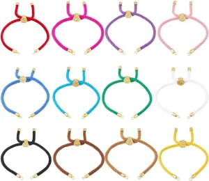 DICOSMETIC 12Pcs Braided Cord Bracelets 12 Colors Nylon Twisted Cord Bracelet 8-5/8 Inch Adjustable Half Finished Bracelet Rope Bracelets with End Cap Friendship Bracelet for Jewelry Making
