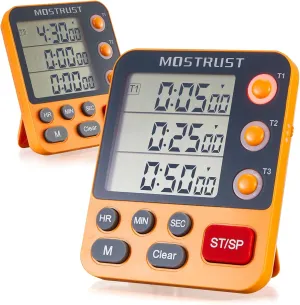 Digital Dual Kitchen Timer, 3 Channels Countdown Timer for Cooking, Large Display Triple Memory Timer with Loud Alarm, Flashing Light, Magnetic Back, 3A Battery Included Orange