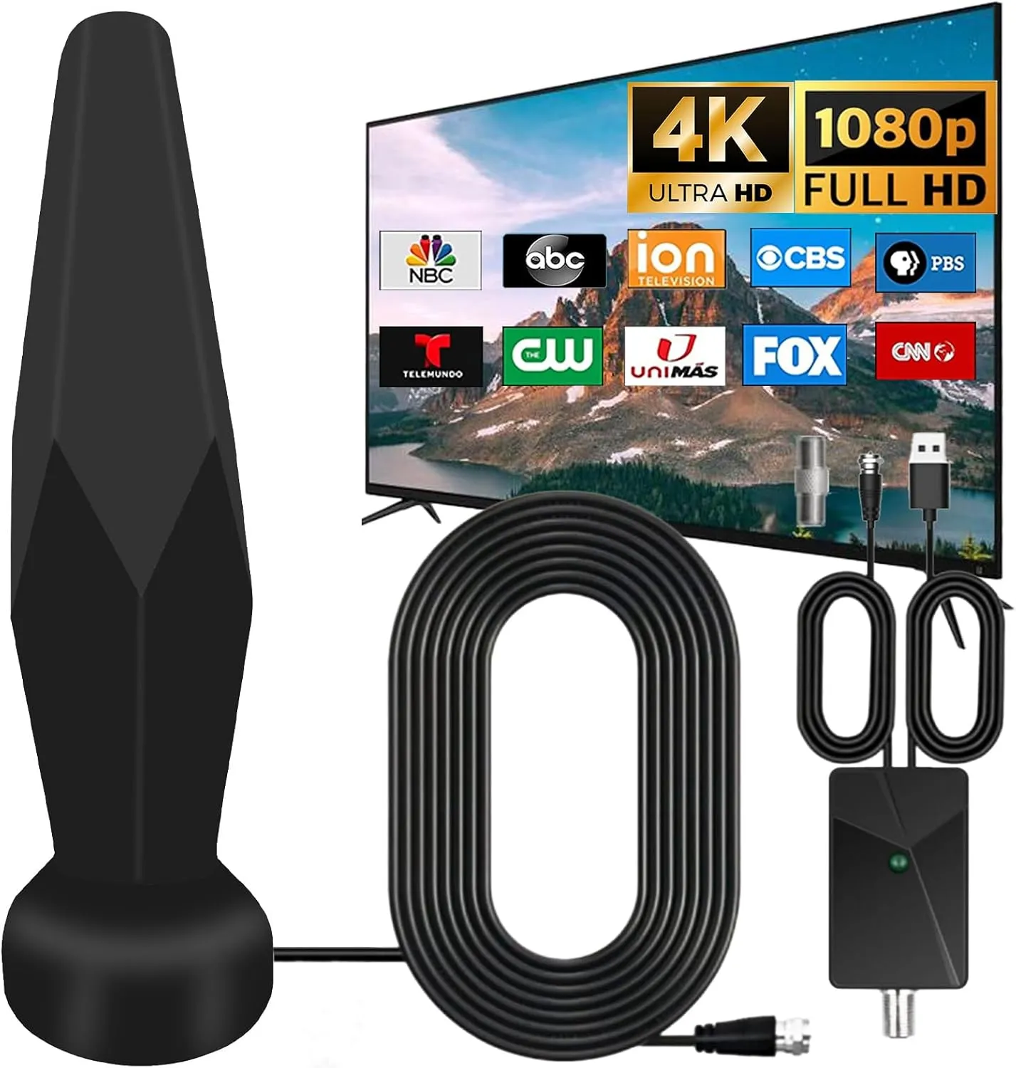 Digital TV Antenna for Smart TV Indoor, 2025 Release Indoor TV Antenna for Local Channels with Amplifier Signal Booster, 360 Reception Portable, Support 8K 4K 1080P All TVs