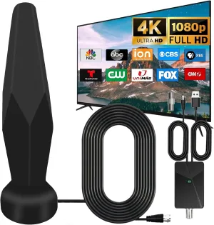 Digital TV Antenna for Smart TV Indoor, 2025 Release Indoor TV Antenna for Local Channels with Amplifier Signal Booster, 360 Reception Portable, Support 8K 4K 1080P All TVs