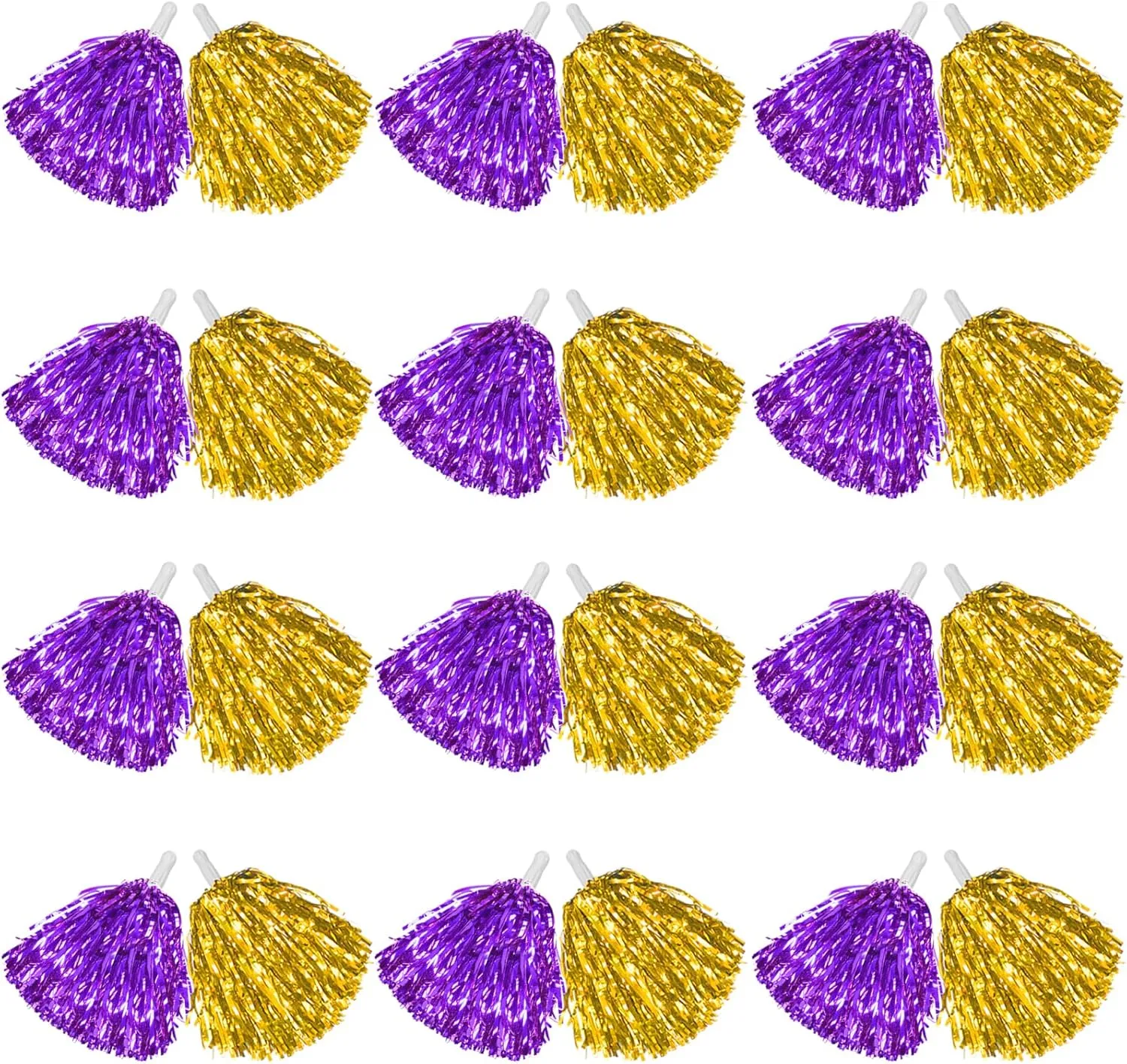 DILIBRA 24 Pcs Metallic Cheerleading Pom Poms for Kids, Cheerleaders Cheer Pom Poms with Baton Handle, Cheering Squad Hand Flower for Adults Team Spirit Sports Game Dancing Party