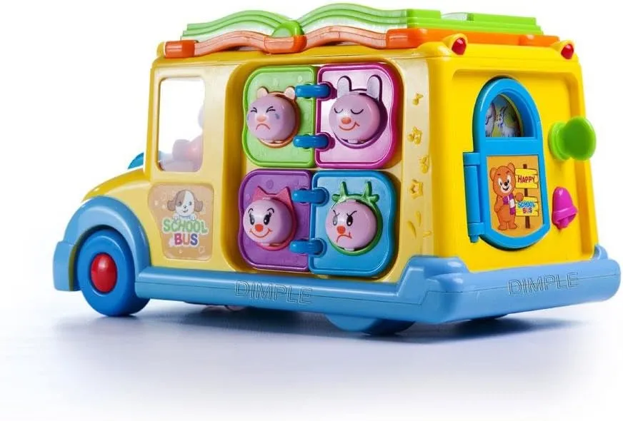 Dimple Educational Interactive School Bus Toy with Tons of Flashing Lights, Sounds, Responsive Gears and Knobs to Play with, Tons of Fun for Toddlers for Kids (Single)