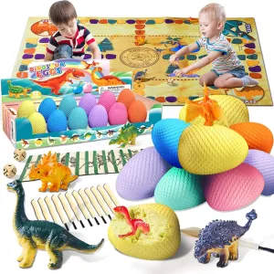 Dino Fossil Eggs Dinosaur Toys - 12 Dinosaur Eggs Dig Excavation Kit w Play Mat for Kids Ages 5-7 Easter Basket Essentials STEM Toy Christmas Birthday Gift for Boys Girls 3 4 5 6 7 8   8-13 Years Old