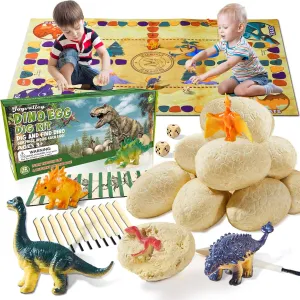Dino Fossil Eggs Dinosaur Toys - 12 Dinosaur Eggs Dig Excavation Kit w Play Mat for Kids Ages 5-7 Easter Basket Essentials STEM Toy Christmas Birthday Gift for Boys Girls 3 4 5 6 7 8   8-13 Years Old