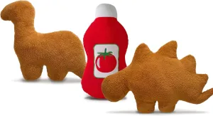 Dino Nugget Pillow Plush Trio Large - Soft Squishy Emotional Support Dinosaur Chicken Nugget Stuffed Animal Toys with Ketchup - Cuddly Kids Party Decoration - Fun Birthday Gift for Boys and Girls