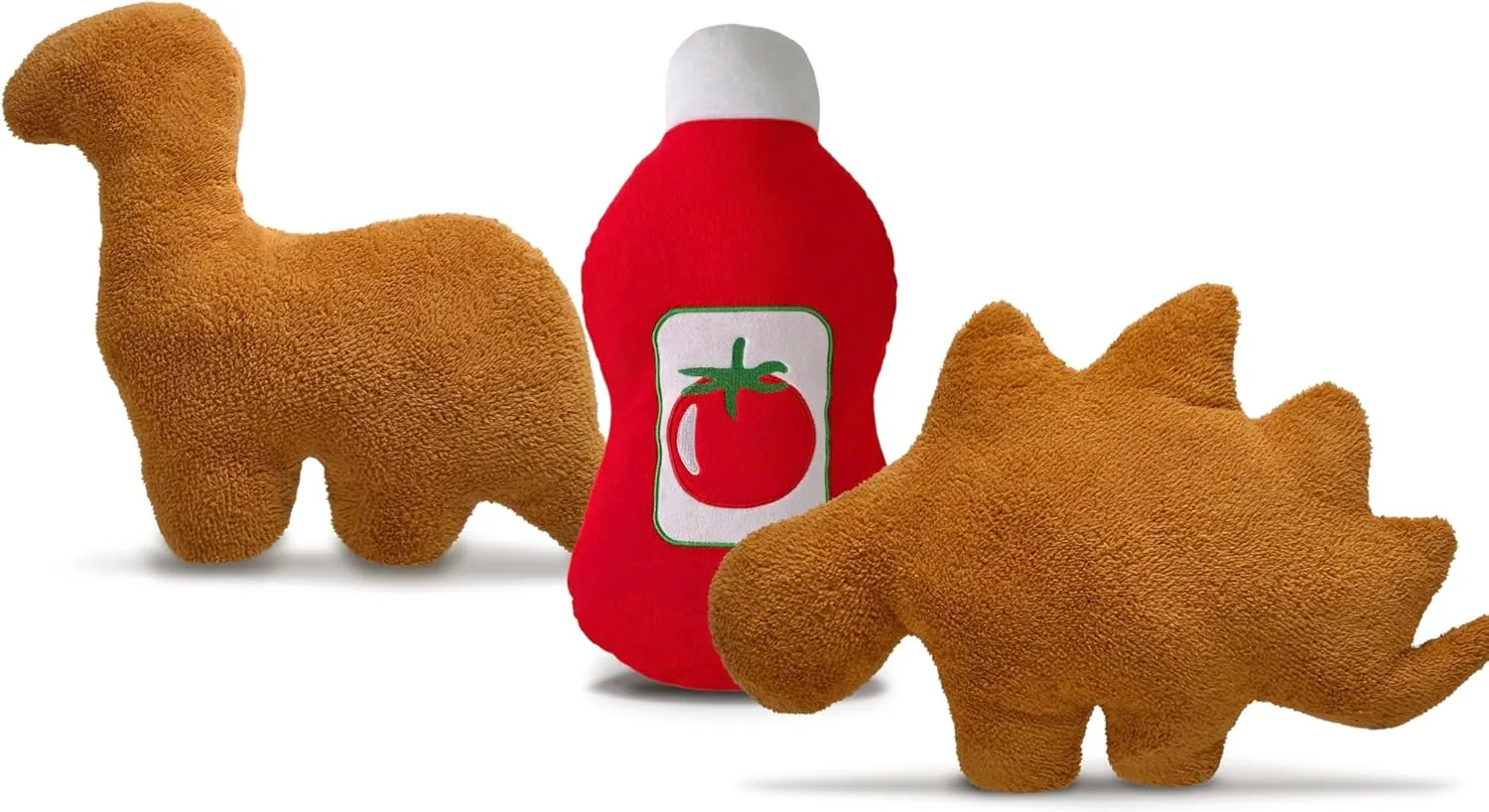 Dino Nugget Pillow Plush Trio Large - Soft Squishy Emotional Support Dinosaur Chicken Nugget Stuffed Animal Toys with Ketchup - Cuddly Kids Party Decoration - Fun Birthday Gift for Boys and Girls