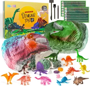 Dinosaur Dig Kit - Excavate 2 Dig Bricks and Dig up 12 Cute Dinosaurs Fun Educational Science Kits, with Instructions Good Education STEM Gift for Boys Girls Age 6-12 (Pink   Green)