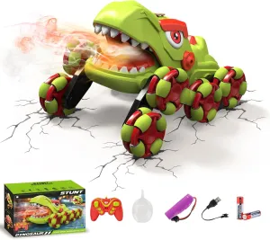 Dinosaur Remote Control Car for Kids, 8WD RC Stunt Car with Spray & Light & Music, Remote Control Toy Vehicle for Boys Girls 6-12, Birthday