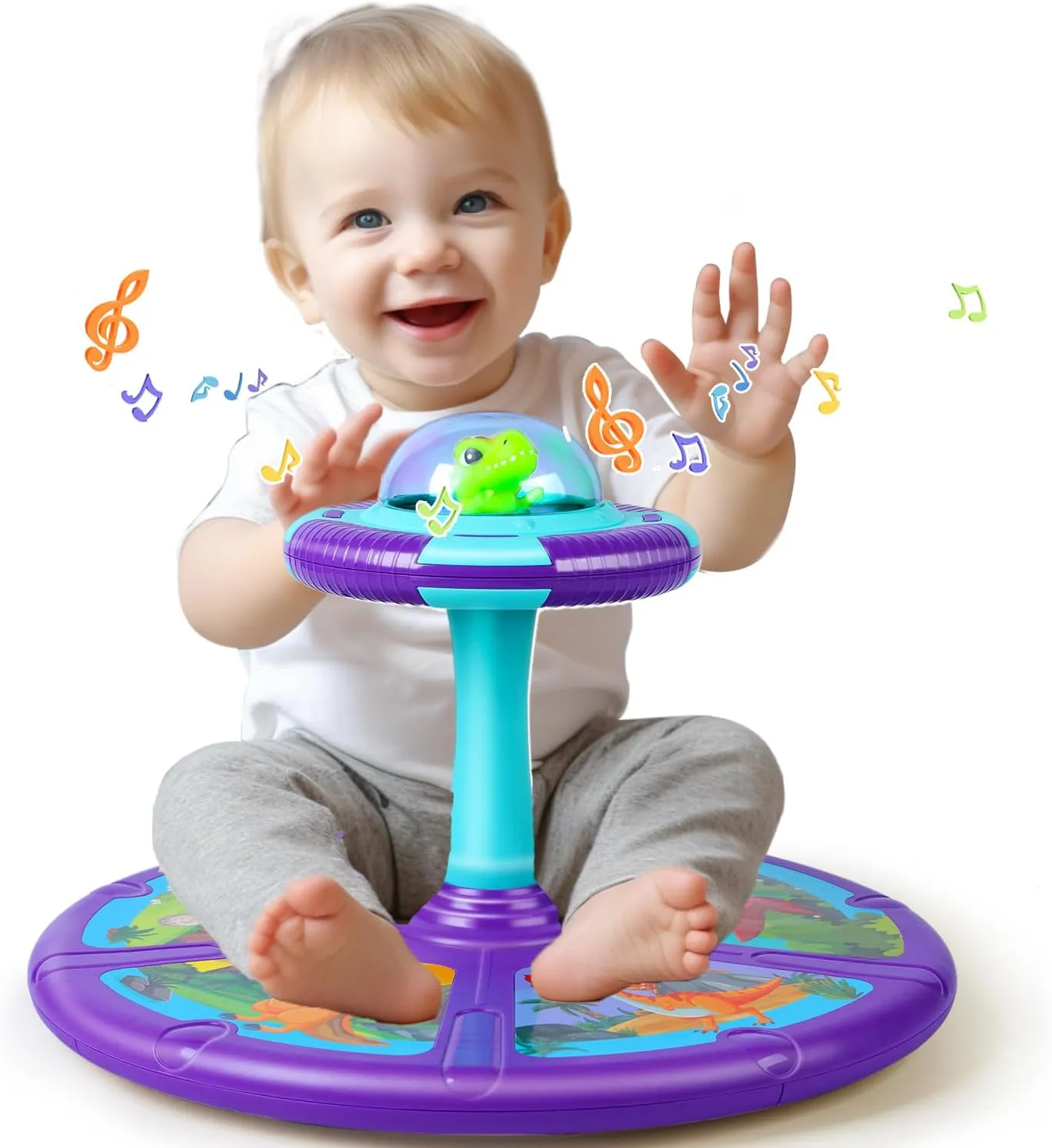 Dinosaur Toddler Sit and Spin Toy with Light and Music, 360° Spinning Seat Toy, Birthday Gift for Kids