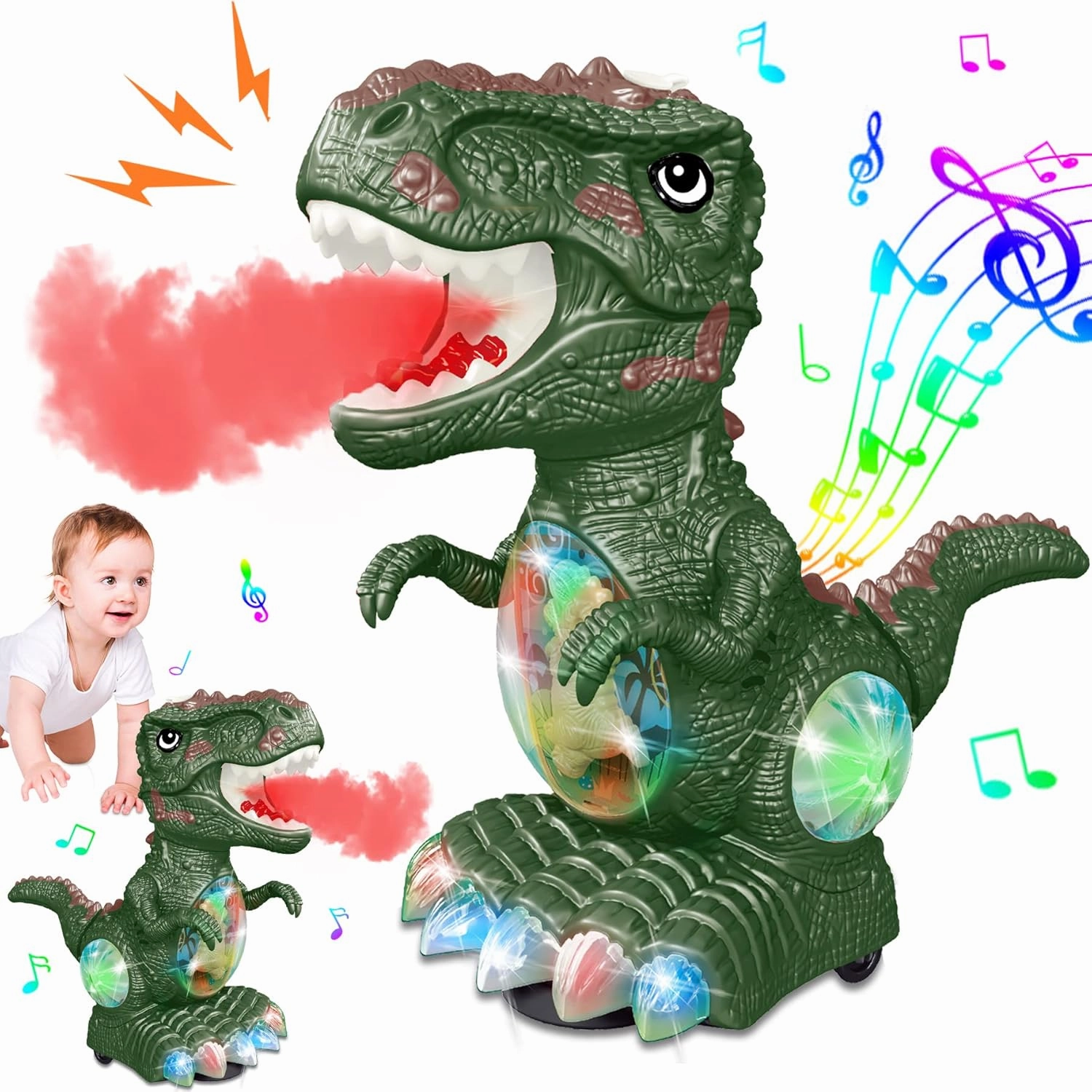 Dinosaur Toys for 1-3 Year Old Boy,Roar Music and Lights Toddler Toy for Boys Girls Age 1-3,Moving Dino Baby Toy with Mist Spray,Electric Dinosaur Toy for Kids 3-5 Easter Christmas Birthday Gifts