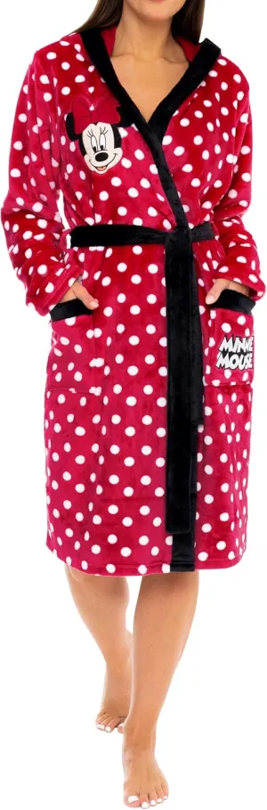 Disney Women's Robe | Minnie Mouse Bathrobe | Fluffy Robe for Women