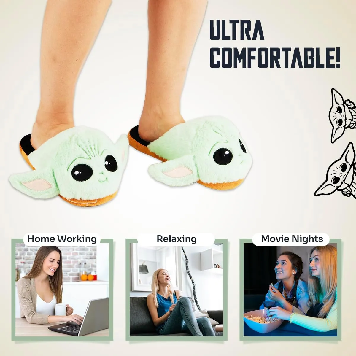 Disney Women's Slippers, Fluffy 3D Non Slip - Baby Yoda Gifts