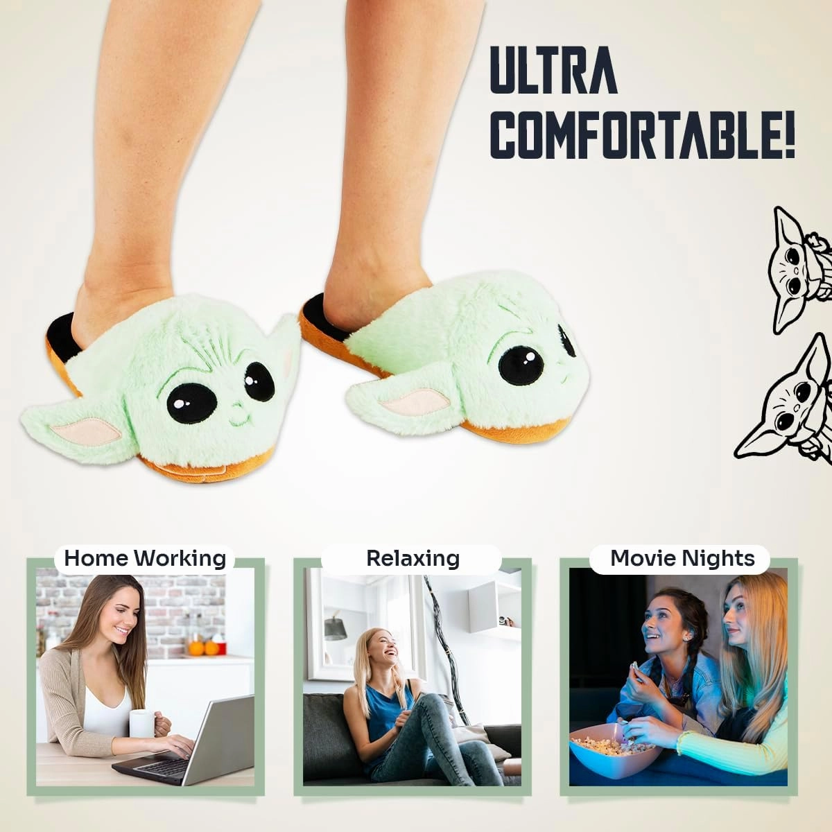Disney Women's Slippers, Fluffy 3D Non Slip - Baby Yoda Gifts