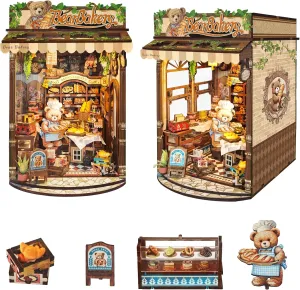 DIY Book Nook Kit,Miniature Dollhouse kit Store,3D Puzzle Tiny House Mini Bookend for Booknook Bookshelf Decor,Gift for Adults and Teens - Bear Bakery (SQ-65)