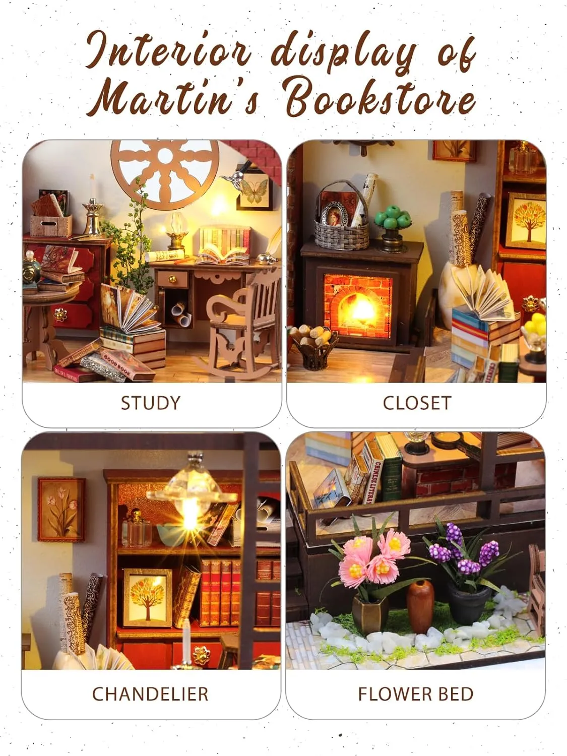 DIY Book Nook Kits, Creativity 3D Wooden Puzzle Bookend Bookshelf Decor, Booknook Kit for Adults Miniature House Dollhouse Kit with LED Light Crafts for Adult