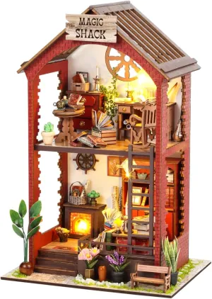 DIY Book Nook Kits, Creativity 3D Wooden Puzzle Bookend Bookshelf Decor, Booknook Kit for Adults Miniature House Dollhouse Kit with LED Light Crafts for Adult