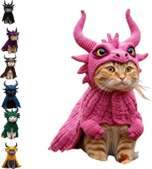 DIY Dragon Cat Hoodie Set,Stretchy Cotton Knitting Cats Shirts for Puppy Kitten Small Medium Dogs Cats, Soft Cat Apparel, Cute Dragon Cosplay Clothes for Pets (CC)
