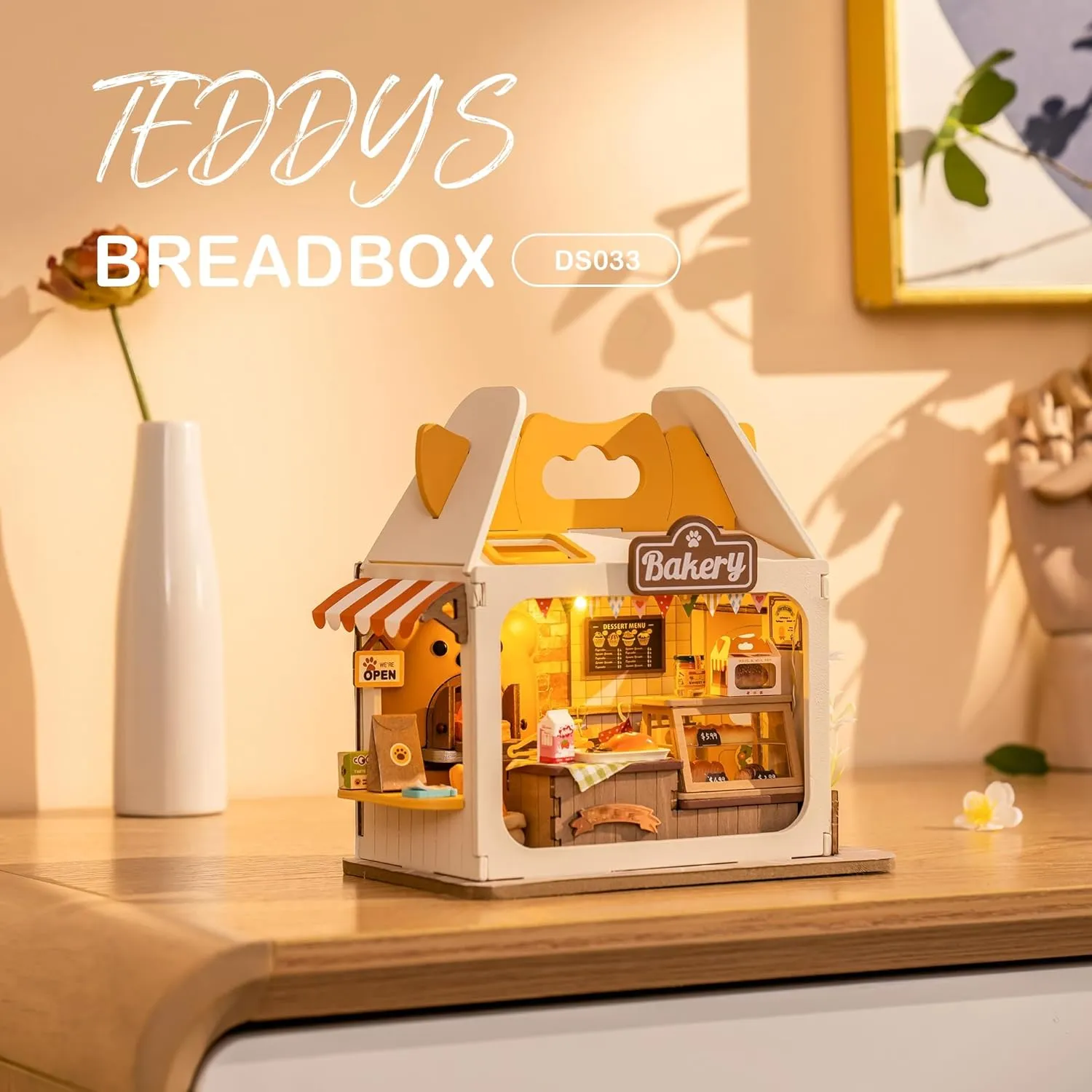 DIY Mini House Building Teddy Miniature Kit Breadbox, Miniature Lifestyle Bookshelf Decoration, Cute Craft Kits for Women or Girls 14 , Kawaii Gifts Hobbies for Crafters (Teddy's Breadbox)