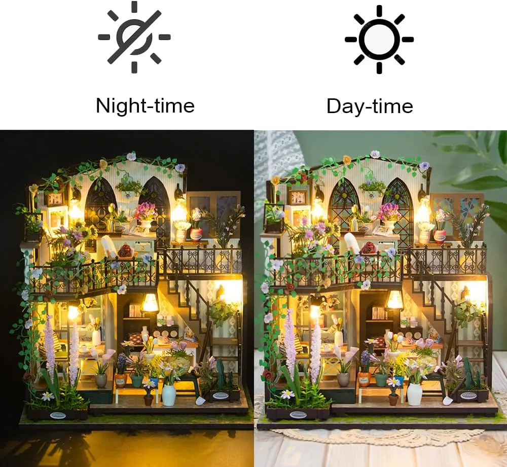 DIY Miniature Dollhouse Kit, Mini House Making Kit with Furnitures and Light, Tiny House Kit to Build for Adults, Hobby Craft Gift for Mothers Day, Romantic Flower House