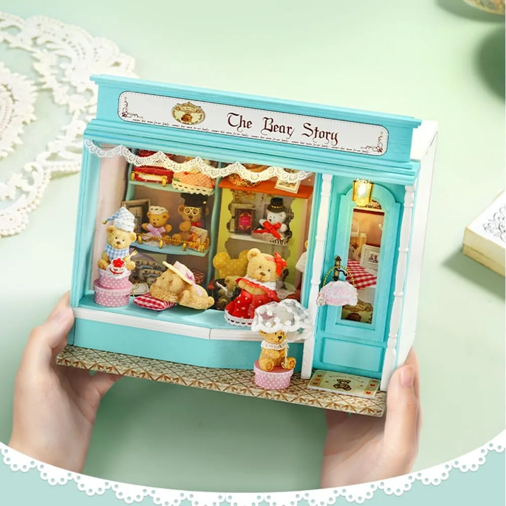 DIY Miniature House Kit, Dollhouse Kit with Furnitures, Mini House Making Kit for for Adult to Building, Home Decorations Birthday Gifts for Family and Friends, Bear Store