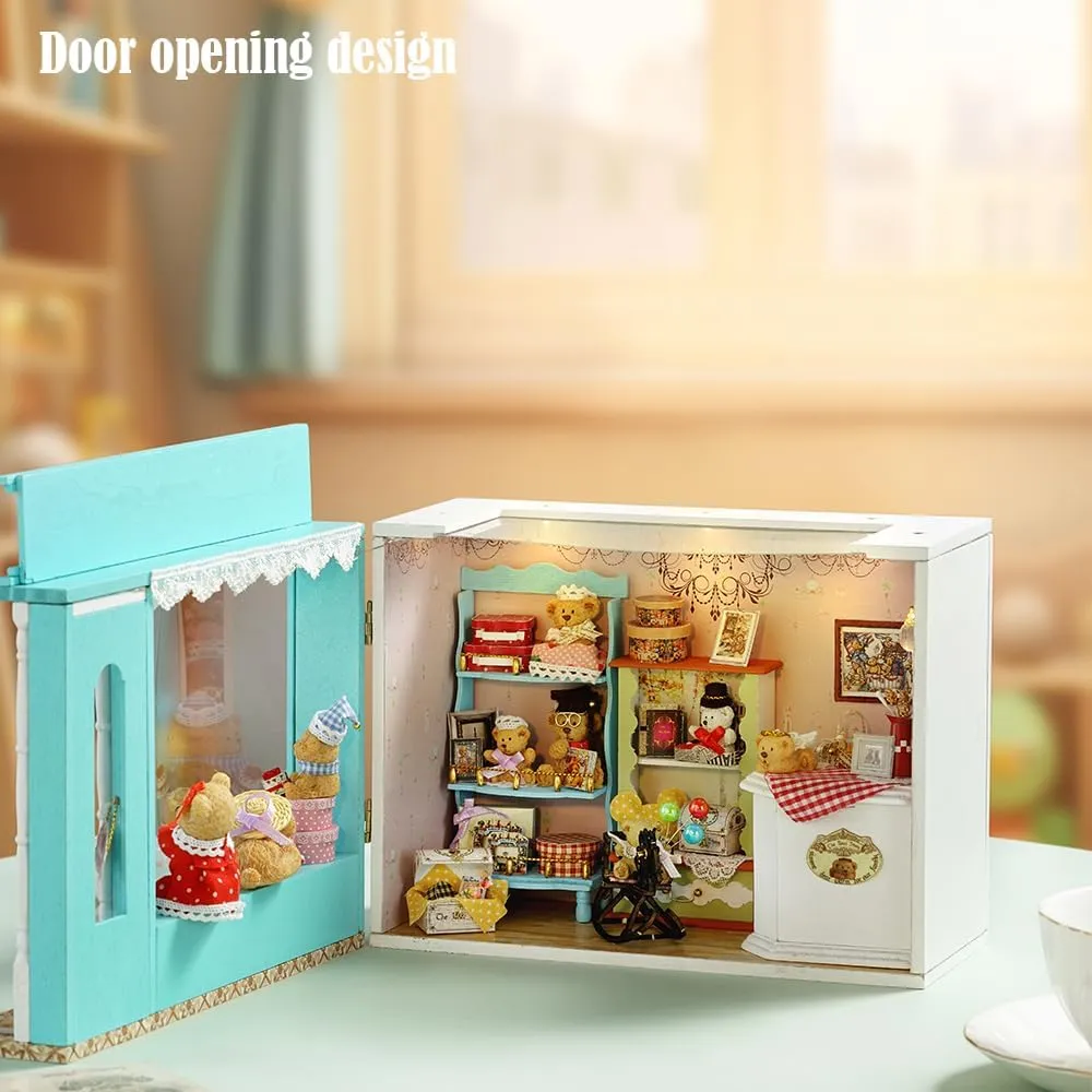 DIY Miniature House Kit, Dollhouse Kit with Furnitures, Mini House Making Kit for for Adult to Building, Home Decorations Birthday Gifts for Family and Friends, Bear Store