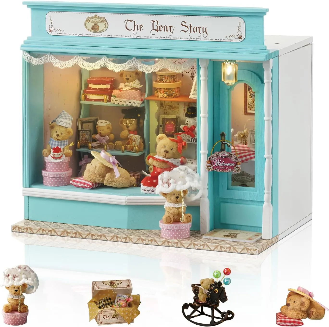 DIY Miniature House Kit, Dollhouse Kit with Furnitures, Mini House Making Kit for for Adult to Building, Home Decorations Birthday Gifts for Family and Friends, Bear Store