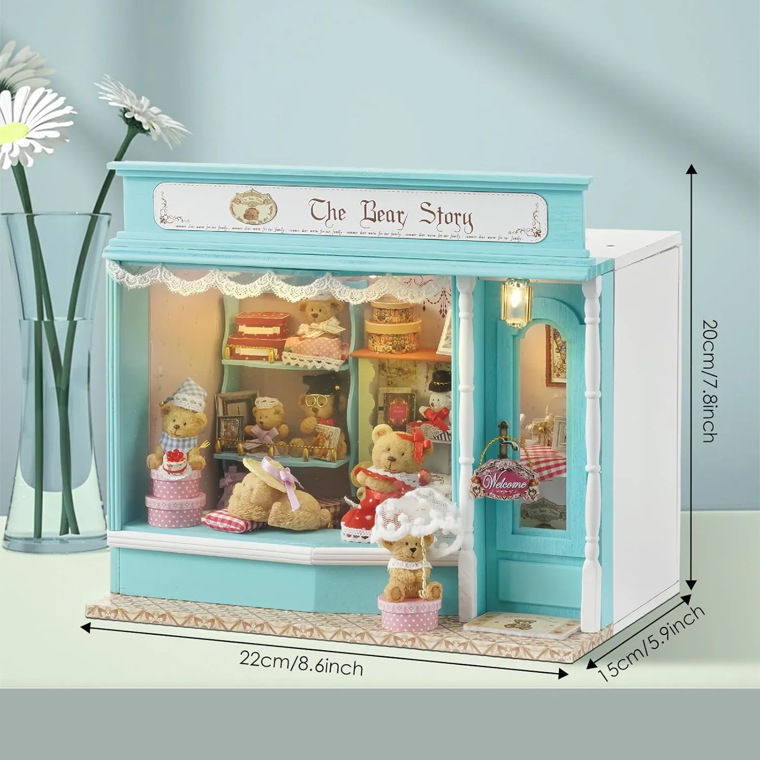 DIY Miniature House Kit, Dollhouse Kit with Furnitures, Mini House Making Kit for for Adult to Building, Home Decorations Birthday Gifts for Family and Friends, Bear Store