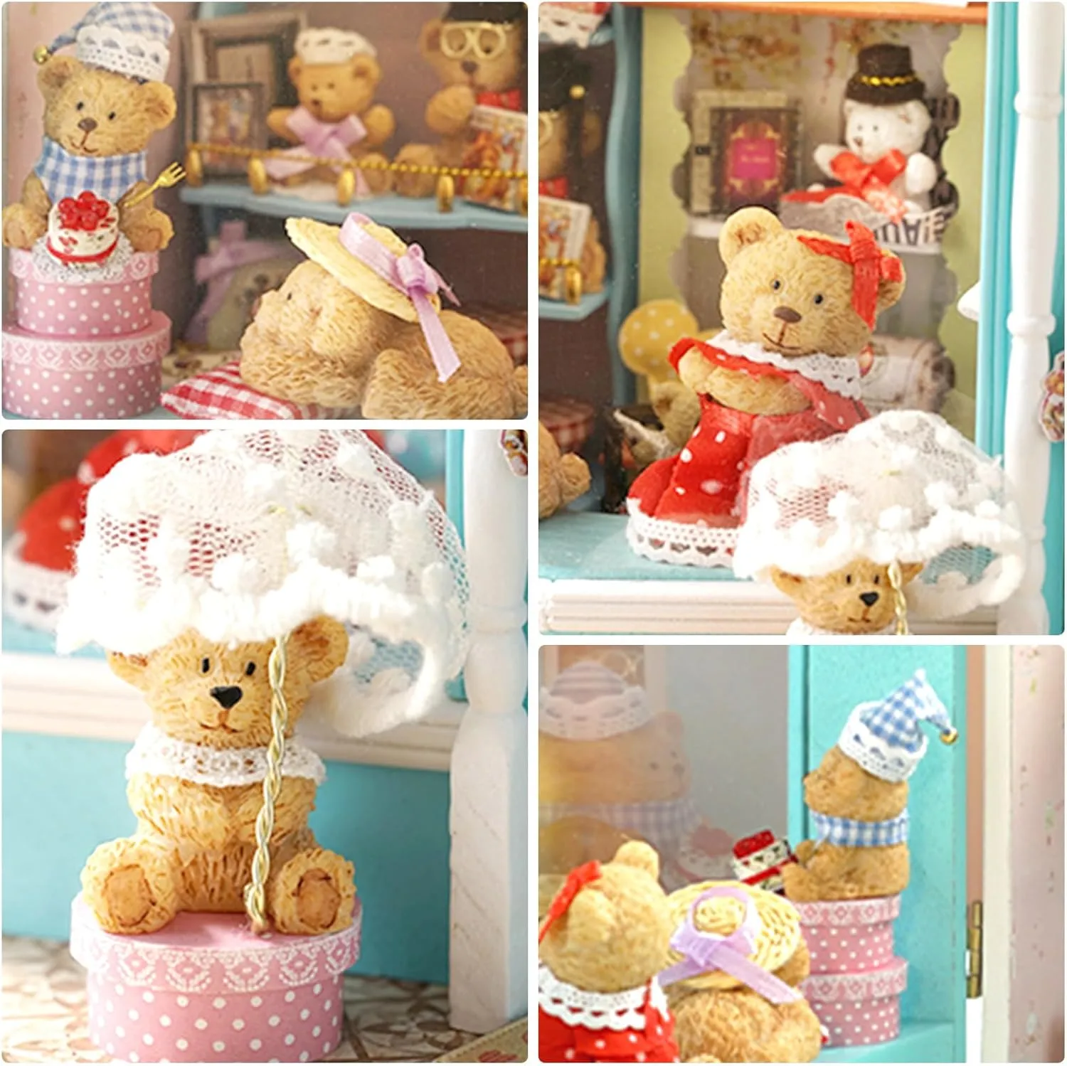 DIY Miniature House Kit, Dollhouse Kit with Furnitures, Mini House Making Kit for for Adult to Building, Home Decorations Birthday Gifts for Family and Friends, Bear Store