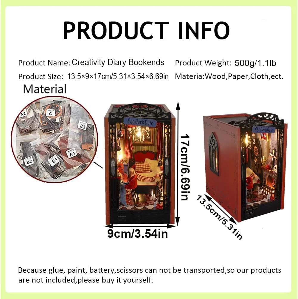 DIY Miniature House Kit, European Style Book Nook Kit, Illusion Mirror Design Miniature Dollhouse Kit, Booknook Bookshelf Desktop Decor Model Build Creativity Gift for Women and Adults