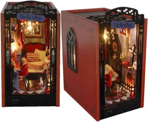 DIY Miniature House Kit, European Style Book Nook Kit, Illusion Mirror Design Miniature Dollhouse Kit, Booknook Bookshelf Desktop Decor Model Build Creativity Gift for Women and Adults