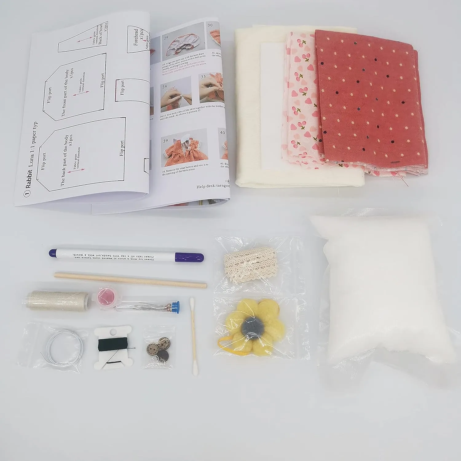 DIY Plush Doll Sewing Kit - Cute Animal Dolls, Gifts for Girls, Handmade Craft Kits (Bunny Girl)