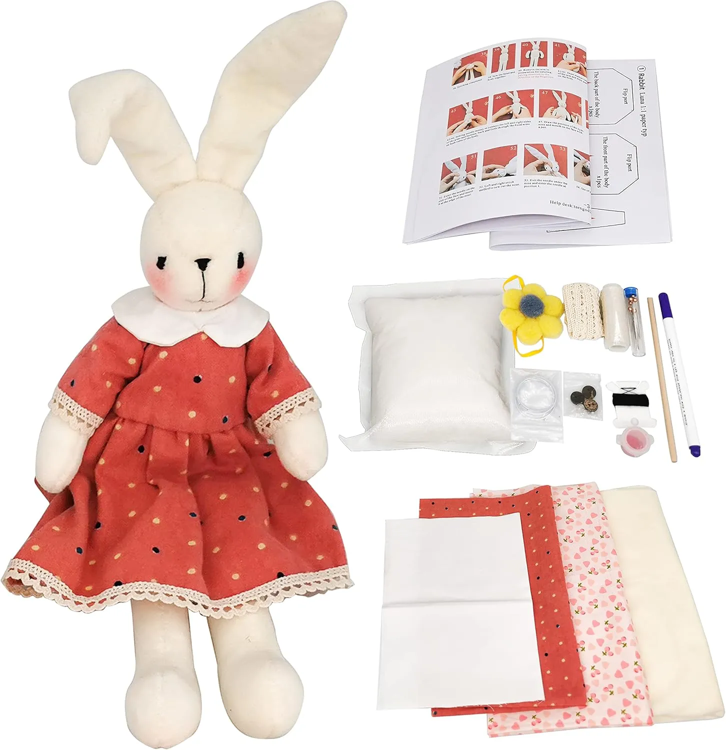 DIY Plush Doll Sewing Kit - Cute Animal Dolls, Gifts for Girls, Handmade Craft Kits (Bunny Girl)