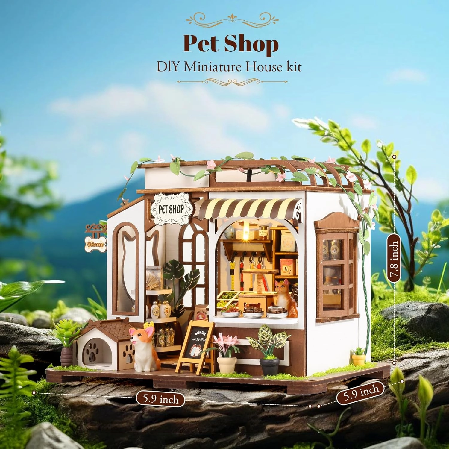 DIY Book Nook Kit - Bookend Diorama with LED - 3D Wooden Puzzle DIY Miniature House Kits - Bookshelf Insert Decor - Booknook Dollhouse Crafts Hobbies Gifts for Adults (Pet Shop)