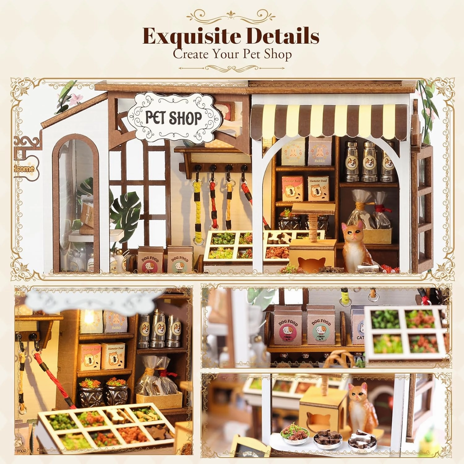 DIY Book Nook Kit - Bookend Diorama with LED - 3D Wooden Puzzle DIY Miniature House Kits - Bookshelf Insert Decor - Booknook Dollhouse Crafts Hobbies Gifts for Adults (Pet Shop)