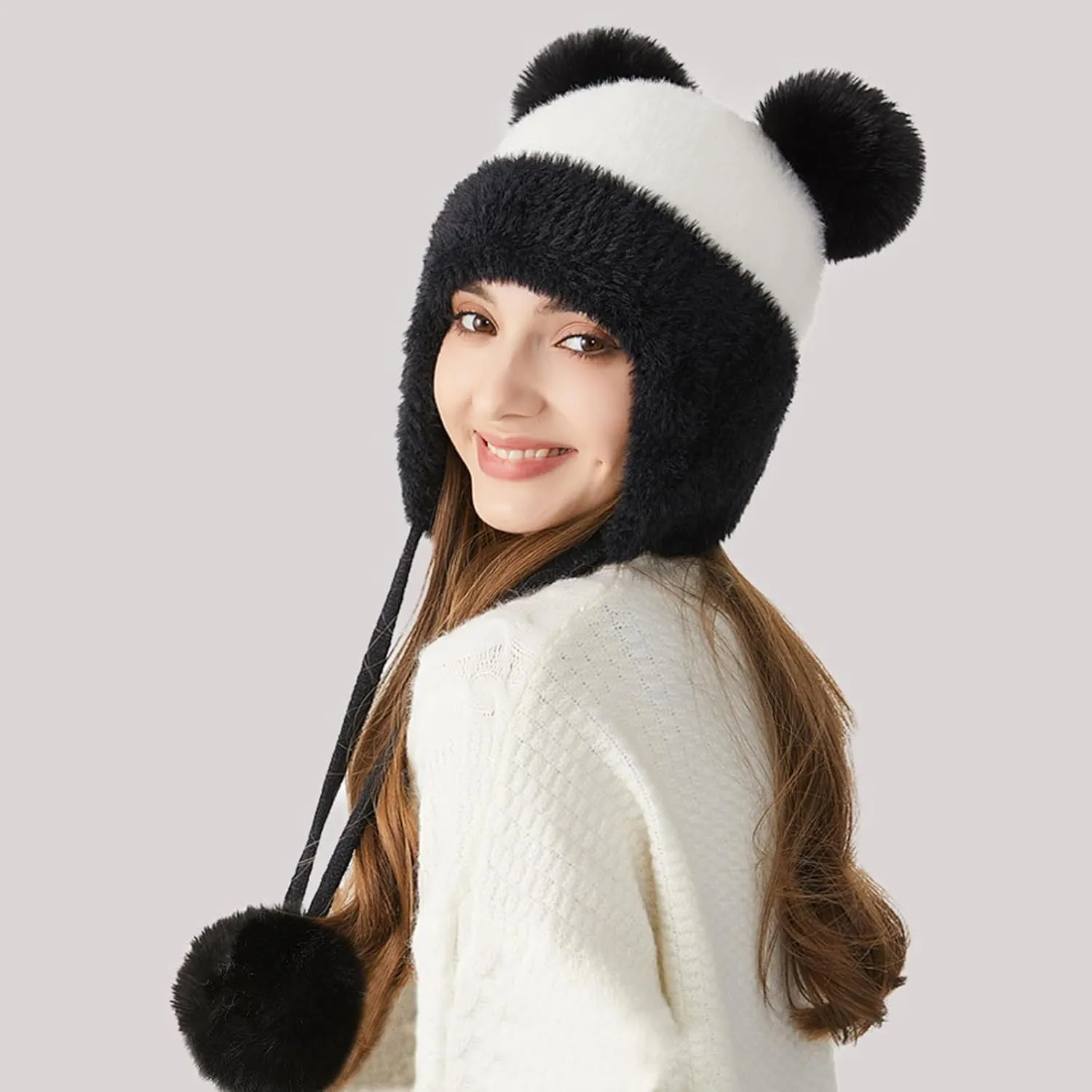 DOCILA Winter Beanie Hat for Women Warm Fleece Lined Pom Knit Earflap Hats Cute Outdoor Snow Ski Skull Cap