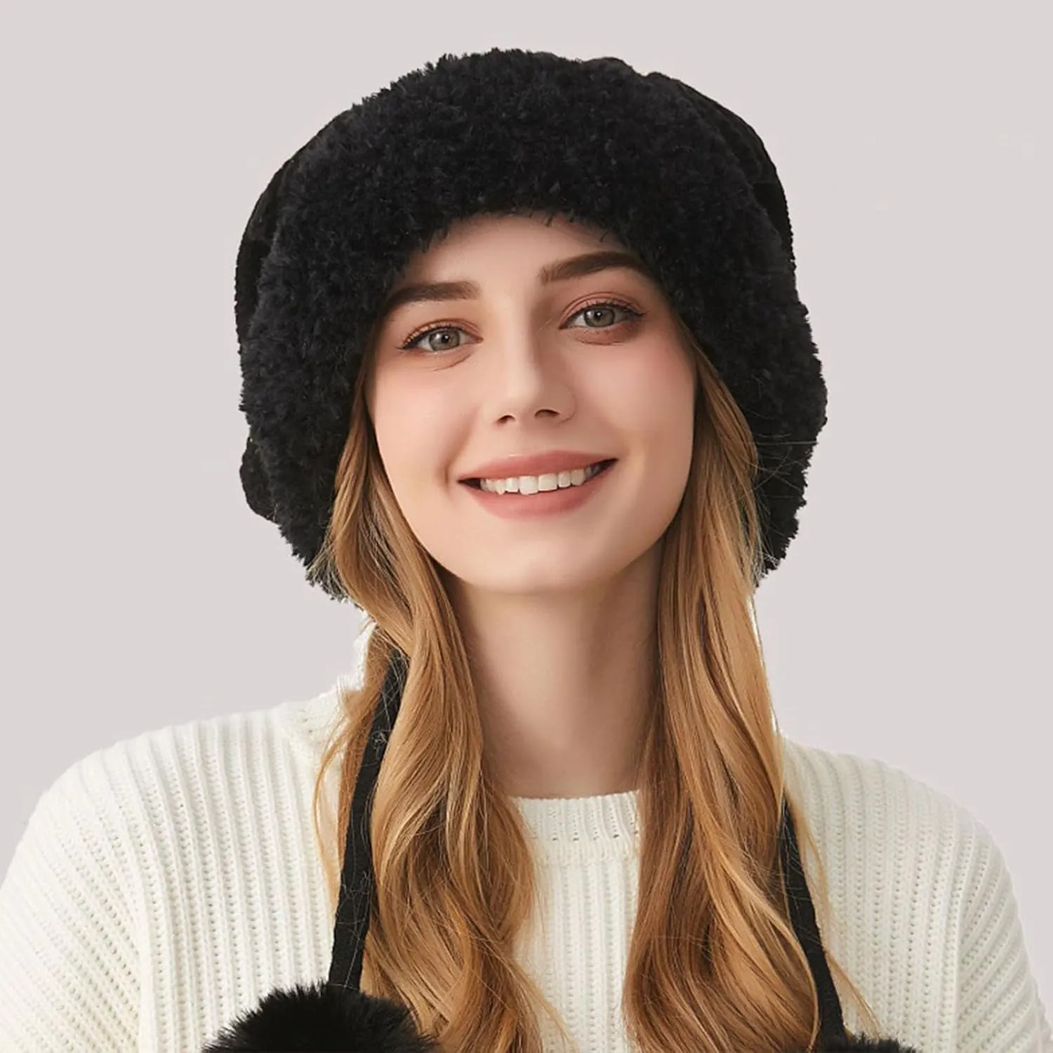 DOCILA Winter Beanie Hat for Women Warm Fleece Lined Pom Knit Earflap Hats Cute Outdoor Snow Ski Skull Cap