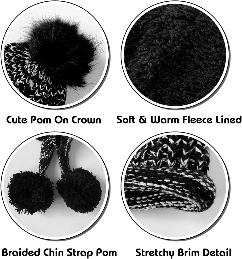 DOCILA Winter Beanie Hat for Women Warm Fleece Lined Pom Knit Earflap Hats Cute Outdoor Snow Ski Skull Cap