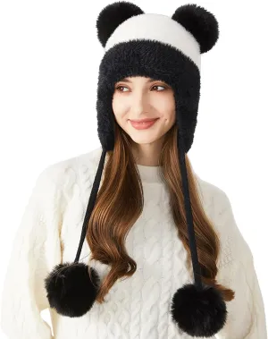 DOCILA Winter Beanie Hat for Women Warm Fleece Lined Pom Knit Earflap Hats Cute Outdoor Snow Ski Skull Cap