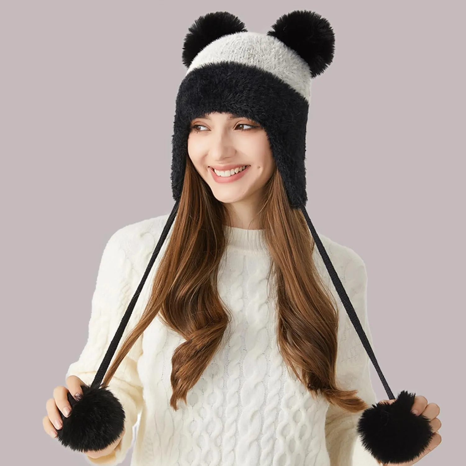 DOCILA Winter Beanie Hat for Women Warm Fleece Lined Pom Knit Earflap Hats Cute Outdoor Snow Ski Skull Cap