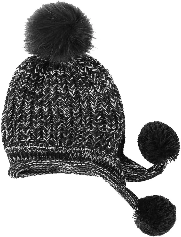 DOCILA Winter Beanie Hat for Women Warm Fleece Lined Pom Knit Earflap Hats Cute Outdoor Snow Ski Skull Cap