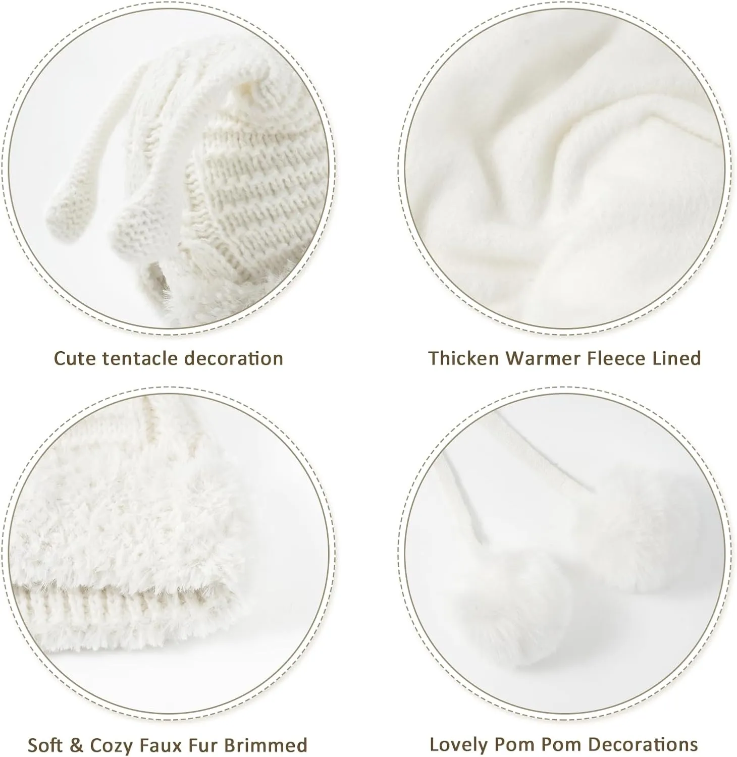 DOCILA Winter Beanie Hat for Women Warm Fleece Lined Pom Knit Earflap Hats Cute Outdoor Snow Ski Skull Cap
